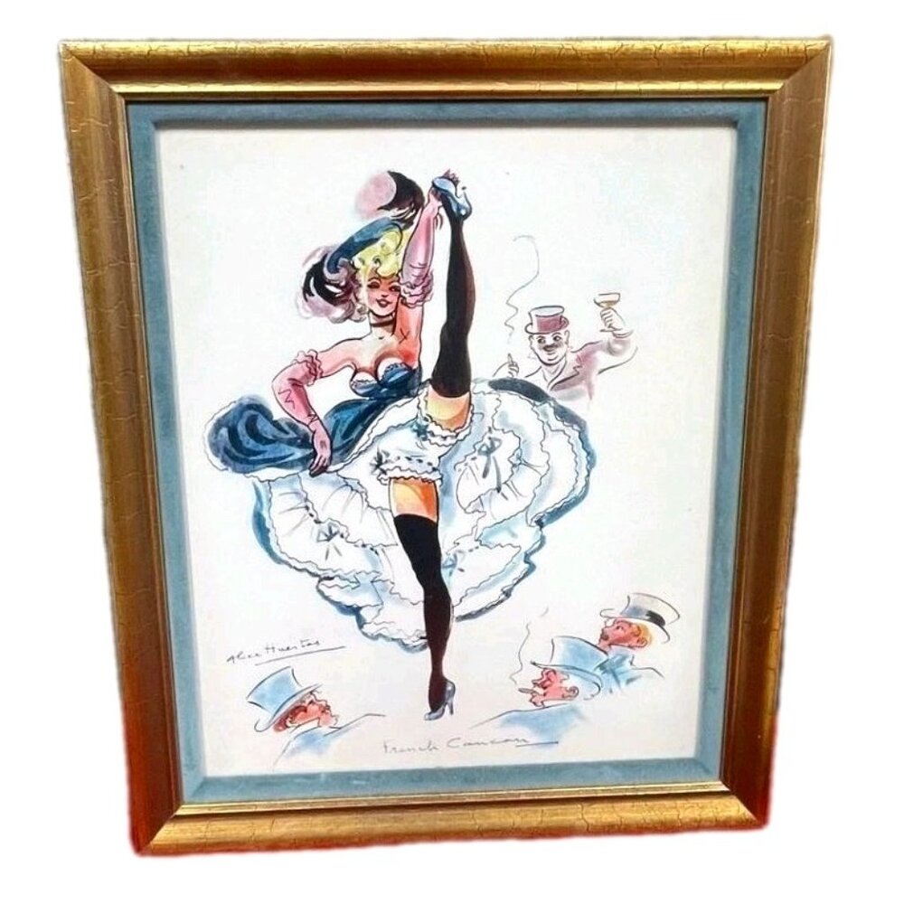 Alice Huertas 12 X 10 French 1930s Can Can Dancing Pin Up Girl Signed Framed Art